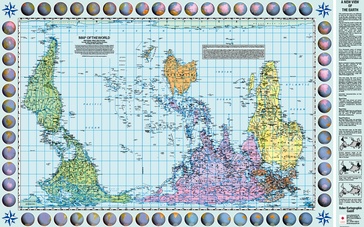 Wereldkaart World Peters Projectie upside down Pacific centered | 130 x 82 cm | Huber Verlag