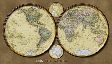 Historische wereldkaart World hemispheres, politiek, 107 x 62 cm | National Geographic