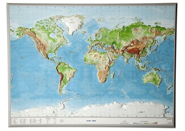 Wereldkaart - Reliëfkaart met voelbaar 3D reliëf 77 x 57 x 1,0 cm | GeoRelief