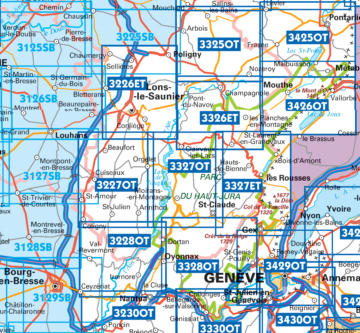 Topografische kaarten IGN 25.000 Jura : Zuid