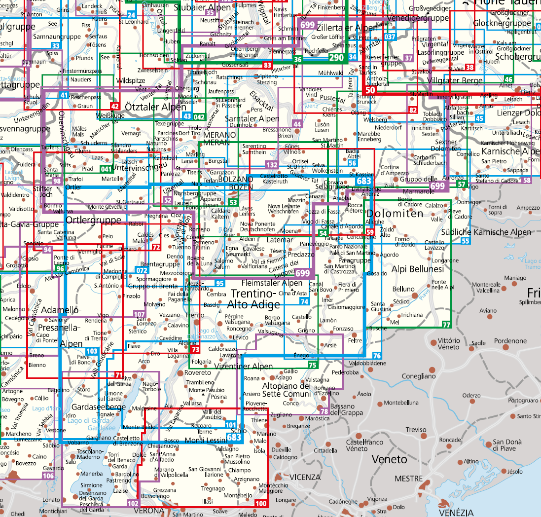 Overzicht Kompass wandelkaarten Trentino - Dolomieten 1:50:000