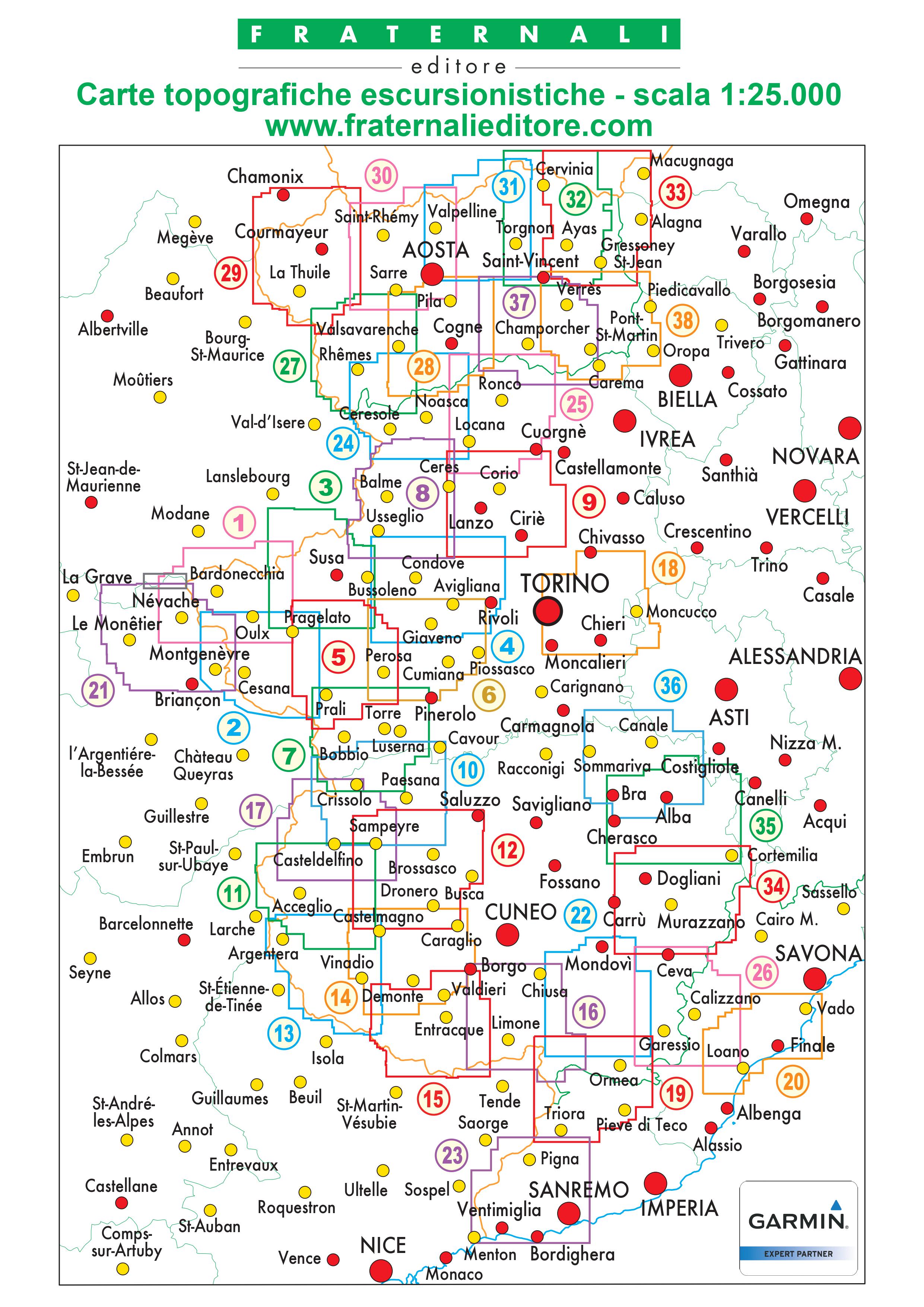 Overzicht wandelkaarten Fraternali 1:25.000