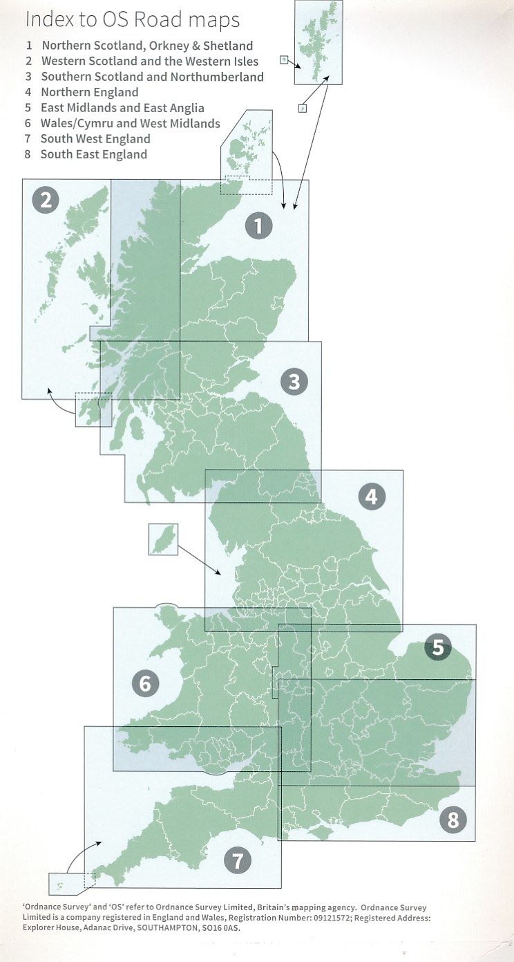 Overzicht Roadmaps Ordnance Survey 1:250.000