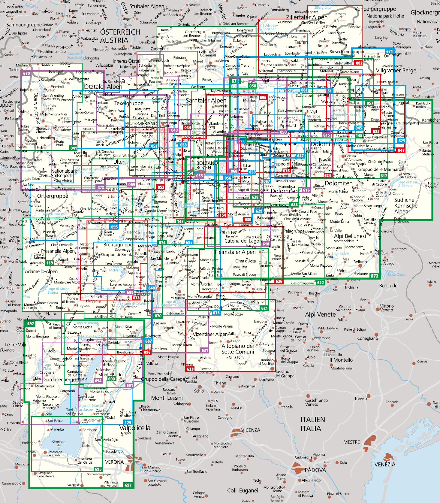 Overzicht Kompass wandelkaarten Veneto - Friuli 1:25.000 - 40.000