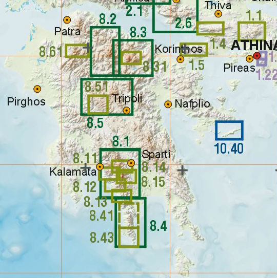 Overzicht Wandelkaarten Anavasi 25.000 en 50.000 Peloponessos