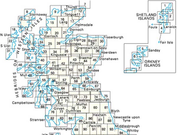 Overzicht wandelkaarten / topografische kaarten Schotland Ordnance Survey 1:50.000