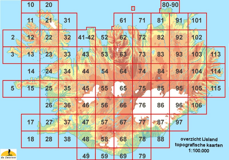 Overzicht wandelkaarten 1:100.000 Ferdakort - IJsland