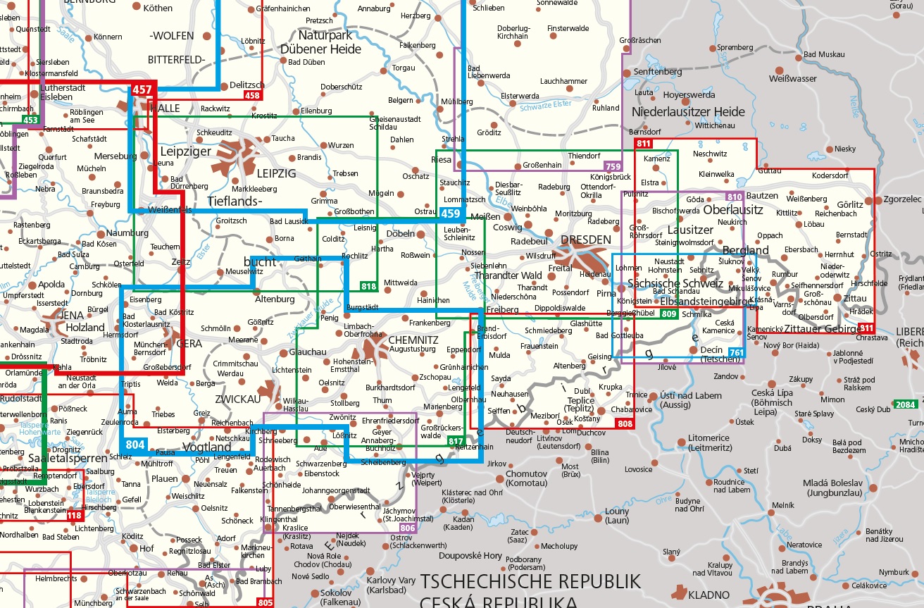 Overzicht Kompass wandelkaarten Sachsen 1:50:000