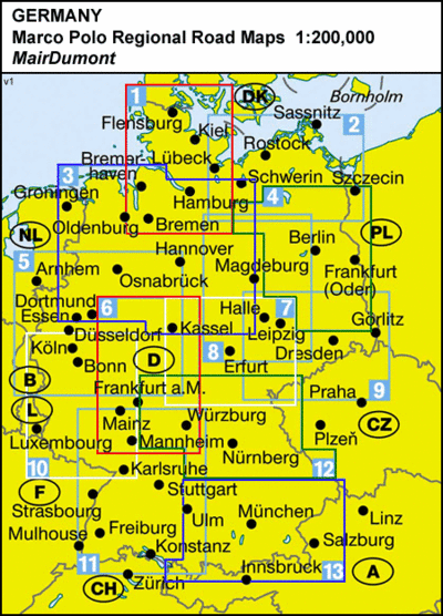 Overzicht Marco Polo wegenkaarten Duitsland 200.000