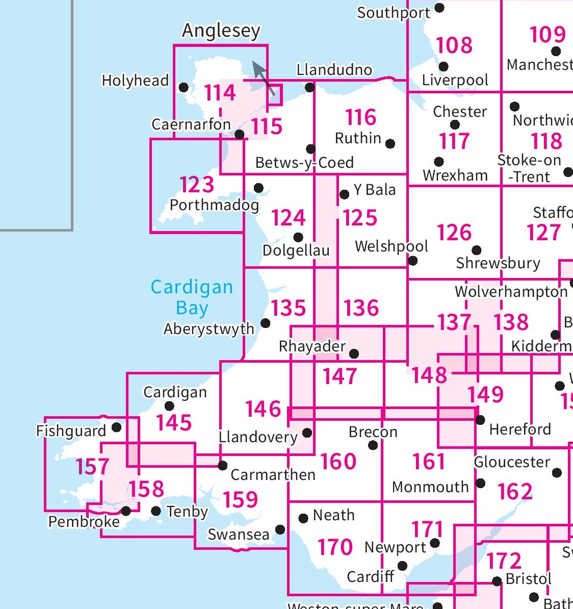 Overzicht wandelkaarten / topografische kaarten Wales Ordnance Survey 1:50.000