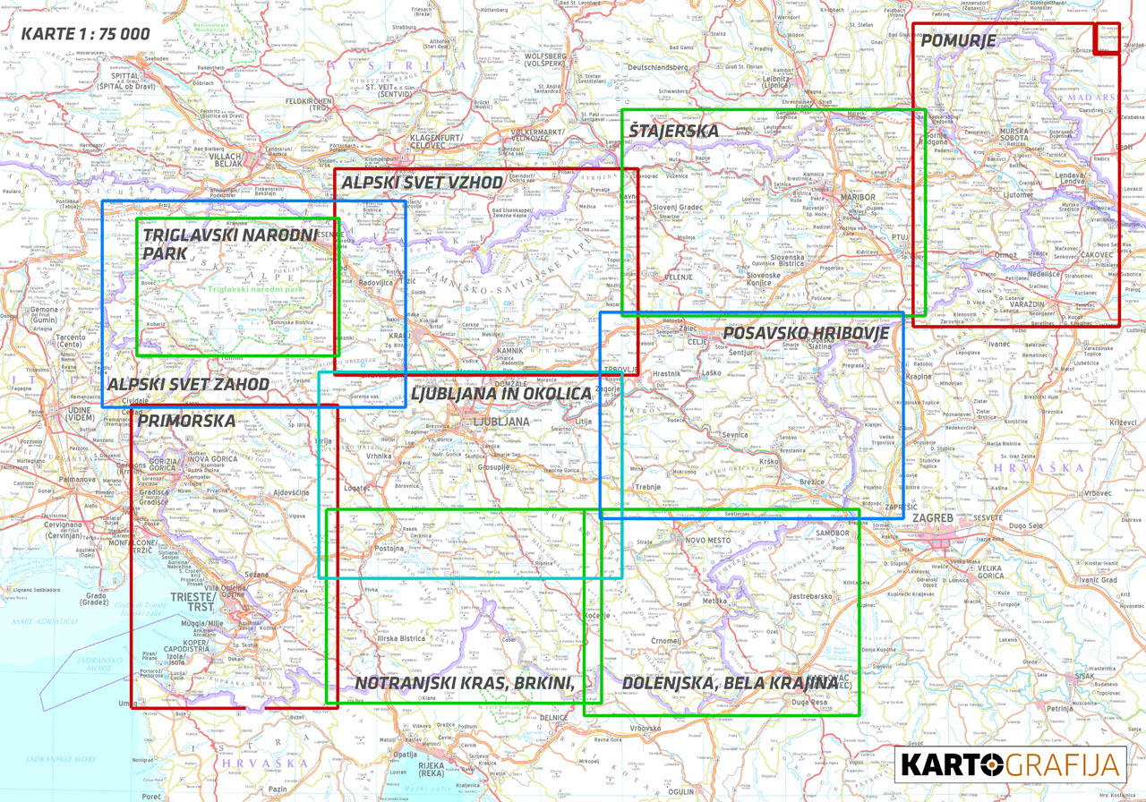 Overzicht Fietskaarten Slovenie 1:75000 Kartografija