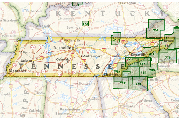 Overzicht Wandelkaarten Tennessee Trails Illustrated National Geographic